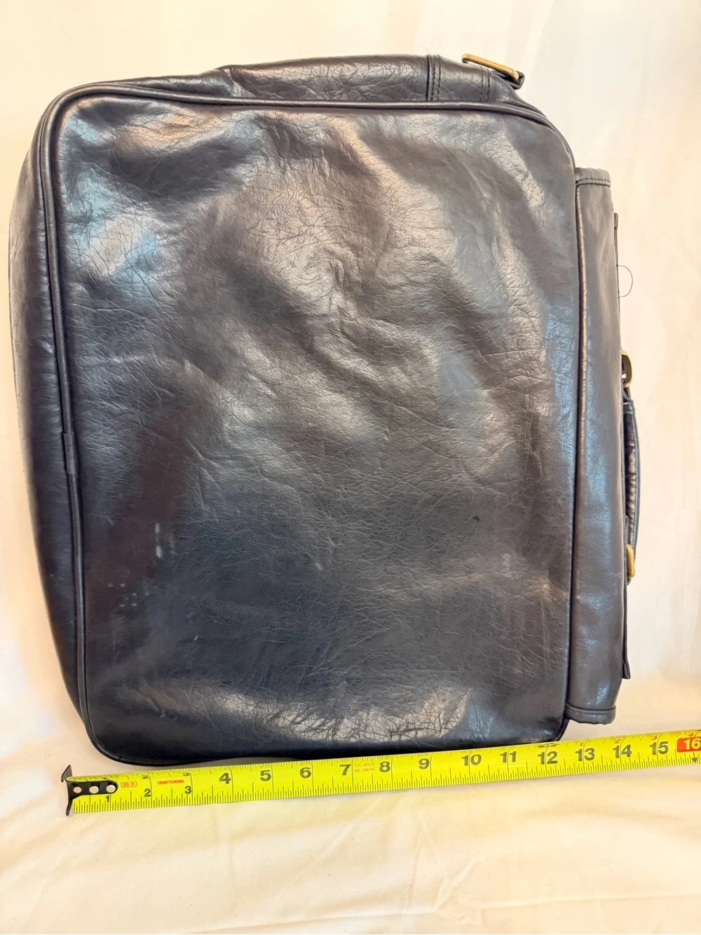 Black Leather Laptop Messenger Bag with Blue Logo